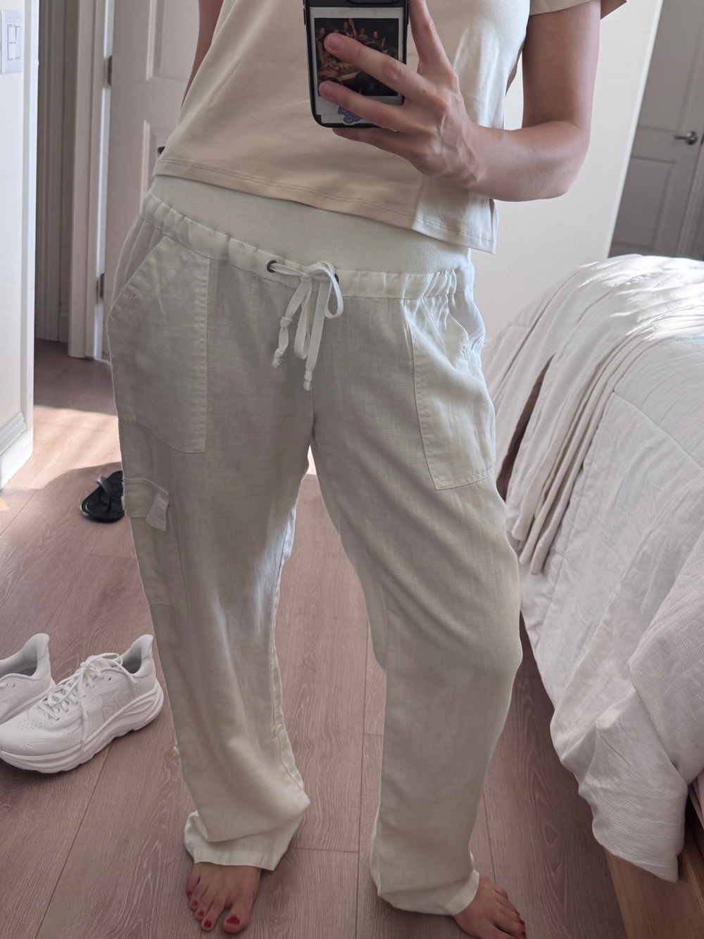 INC International Concepts Cream Drawstring Linen-Blend Joggers